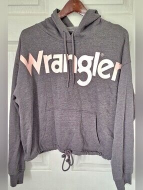Wrangler Retro Cropped Hoodie Gray Pink Logo Pullover Size Large NWOT